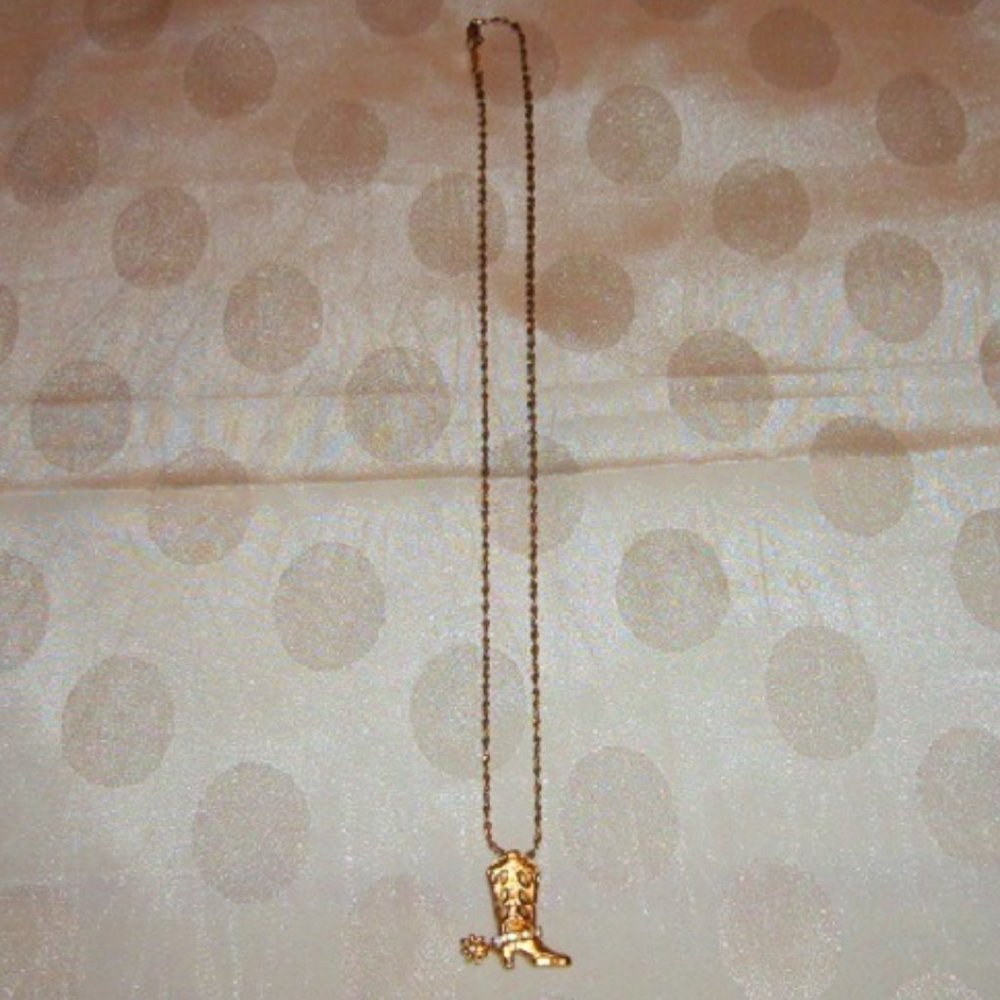 Necklace Gold-Tone Cowgirl Boot With Spur Rhinestones On Gold-tone 20" Chain